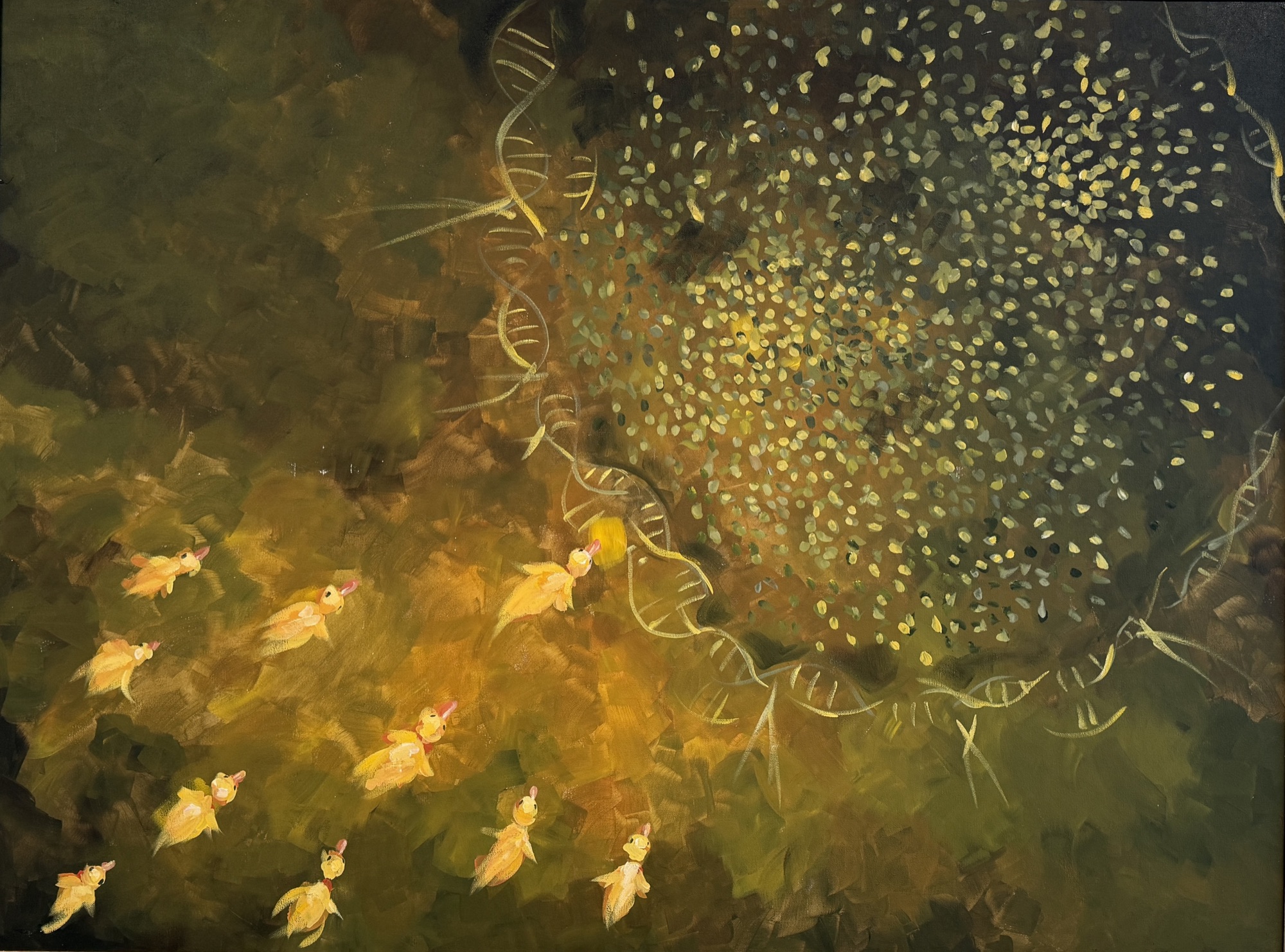 CRISPR Duckweed, an acrylic painting by Selena Yang